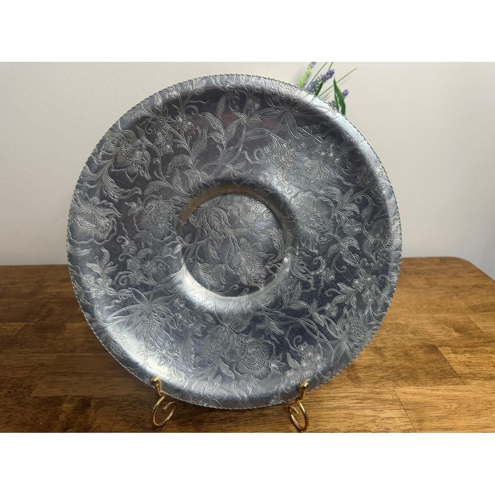 Hull of Meriden‎ Hand Wrought Aluminum Floral Serving Tray Platter Art Deco